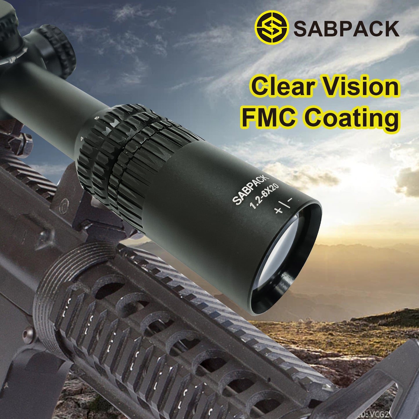 Sapack optic scope 1.2-6X20 Tactical Riflescope Cross Sight with One-piece strong mount for Hunting Sniper Airsoft Air Guns